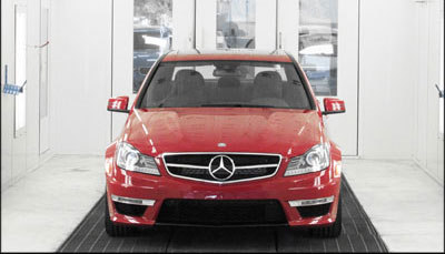 Paint booth with car